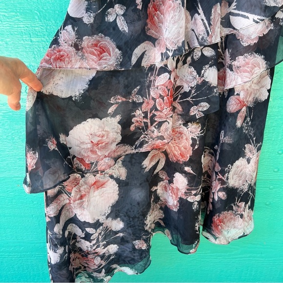 HEMANT AND NANDITA SAMMY SHEER FLORAL TIERED RUFFLE DRESS  SIZE SMALL - Picture 9 of 16